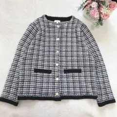パート2byジュンコシマダ ツイードニットジャケット ノーカラー フォーマル 黒