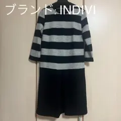 【美品】INDIVI ストライプ 七分袖 ワンピース イベント