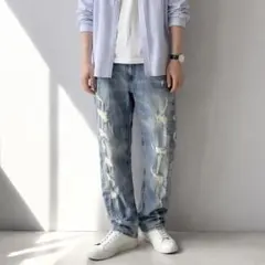ザラ［M］大人カジュアル◎クラッシュ×ダメージ×色落ち加工◎ストレートデニム