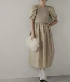【美品】rectangle 異素材ドッキングワンピース パフスリーブ バルーンのサムネイル