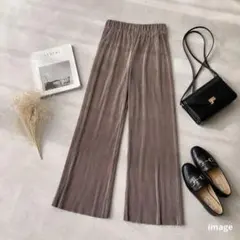 グラシア プリーツパンツ イージーパンツ ストレート ウエストゴム 落ち感 Mのサムネイル