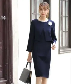 GIRL 洗えるワンピースセットアップ風セレモニースーツ　ネイビーL