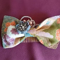 和装髪飾り 花柄リボン