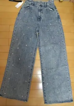 riendaスタッズデザインJ/WワイドDENIM PT L/BLU1