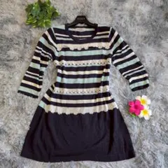 【GALLERY VISCONTI】ストライプ 七分袖ワンピース（2）ひざ丈 M