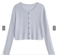 ビジューボタンシアーニットカーディガン　ブルー