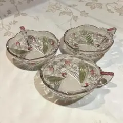 未使用　ガラス食器 3個セット 花模様　ヴィンテージ食器　レトロ食器
