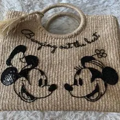 ディズニー ビーズ 刺繍 カゴ ミッキーマウス ミニーマウス トートバッグ