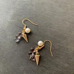 パール　ゴールド　スタッズ　ピアス　パープル　フック