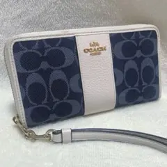 COACH コーチ　長財布　シグネチャー　ネイビー　ホワイト