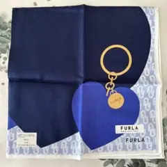 FURLA ハート柄 コットンハンカチ 約50cm x 50cm