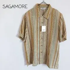 未使用タグ付き SAGAMORE 日本製 レトロ半袖シアーシャツ 総柄 個性的のサムネイル