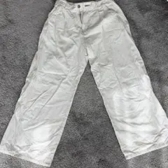 GU ホワイト ワイドパンツ L (160)