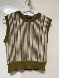 FLC ニットベスト オリーブグリーン ストライプ