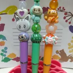 カスタムボールペン3本、ビーズセット