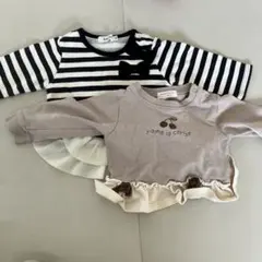 ベビー服 トップス トレーナー2点セット ボーダー、さくらんぼ