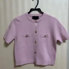 ZARA ピンク　ニット　カーディガン　半袖