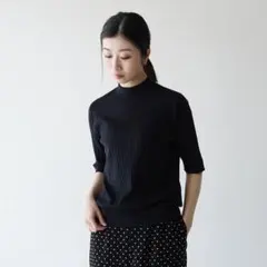 BEIGE, ベイジ ボリュームスリーブ半袖ボトルネックニット ネイビー