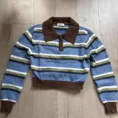 ストライプ襟付きニットセーター