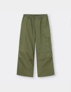 美品 ジーユー GU スーパーワイドカーゴパンツ オリーブ L