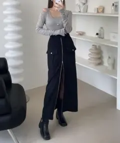 ⭐新品⭐ABITOKYO フロントジップ ロングタイトスカート 黒のサムネイル