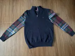 Tommy Hilfiger ハーフジップセーター ネイビー チェック柄
