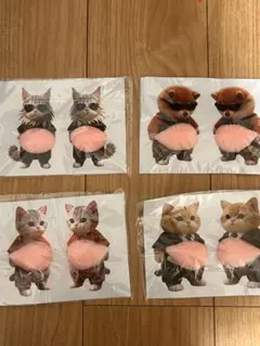 猫といぬ　お腹シール　ぷくぷくシール　4枚セット
