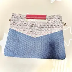 キルティングデニム×ツイード クラッチバッグ おしゃれ ハンド巾着バッグ