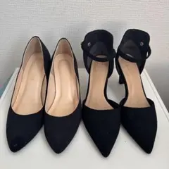 ブラックパンプス2足　アンクルストラップ22.5cm 、豹柄模様23cm