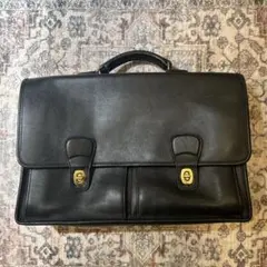 COACH 黒レザー ビジネスバッグ ストライプデザイン - メルカリ