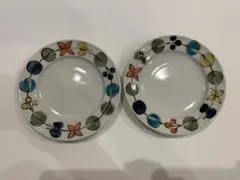さっちんさま専用　九谷青窯　色絵花繋ぎ　平皿　5寸皿　2枚セット