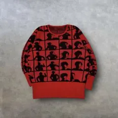 【奇抜】総柄セーター 古着ニット レッド ユニセックス ストリート グランジ