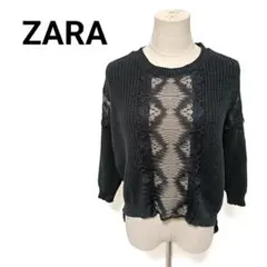 ZARA レース切替 ニットトップス ブラック シースルー 大人可愛い