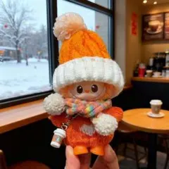 ラブブ4.0に適用LABUBUぬいぐるみ着10cm着せ替え服5点セット　オレンジ