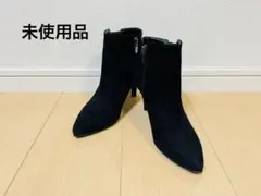 未使用 銀座かねまつ スエード サイドジップ ショートブーツ 21.5㎝ 黒