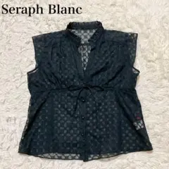セラフブラン　ノースリーブブラウス　シャツ　花柄　Ｖネック　リボン　総柄　上品