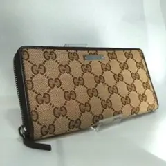 GUCCI グッチ ラウンドファスナー 長財布 GG柄 ブラウン キャンバス