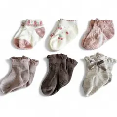 【美品】ベビー 靴下 ソックスまとめ売り 6足セット ブラウン　ピンク いちご