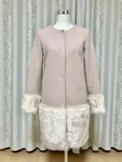 【ロング丈】ノーカラー マーキュリーデュオ ファー付き ウールコート