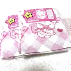 サンリオ ネコ耳キティ フェイスタオル ドンキホーテ限定 ピンクチェック柄 2枚のサムネイル