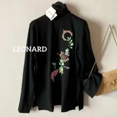 新品/レオナール ＊上質ウール ハイネックゆるいスムースニット刺繍チュニック＊M