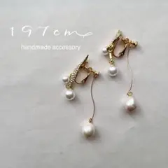 860:淡水パール×ビジュー×ビーズの華奢なゆれるイヤリング/ピアス