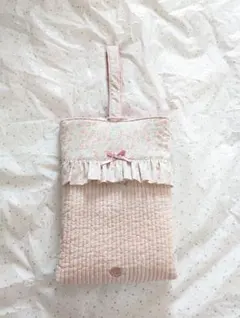 リバティ　アッシュテッド×いちご刺繍ヌビ　上履き入れ　ハンドメイド