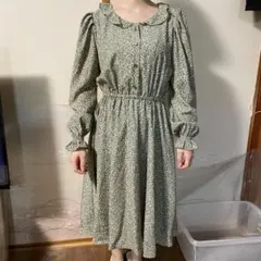 COLZA 花柄ウエストゴムドレス S グリーン