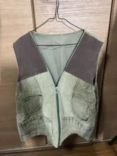 カーキ コーデュロイ ジップアップ ベスト