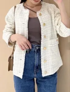 snidel ノーカラーツイードジャケット