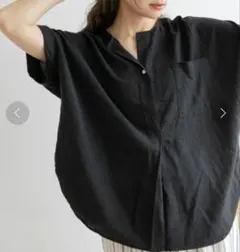 最終　リネン混スキッパーシャツブラウス　黒　M