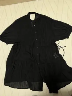 ブラック シフォン風 ボタンアップシャツ　PAGEBOY