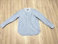 無印良品　青と白のストライプ 長袖シャツ L