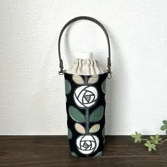 訳あり✤ローズ❃フラワー✿ブラック*M　水筒カバー　ペットボトルカバー　バラ薔薇